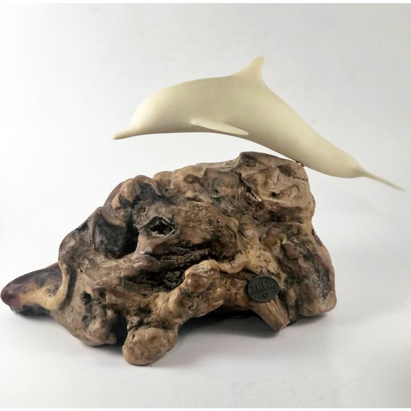 John Perry Dolphin Sculpture on Gnarly Burlwood - Picture 5 of 6